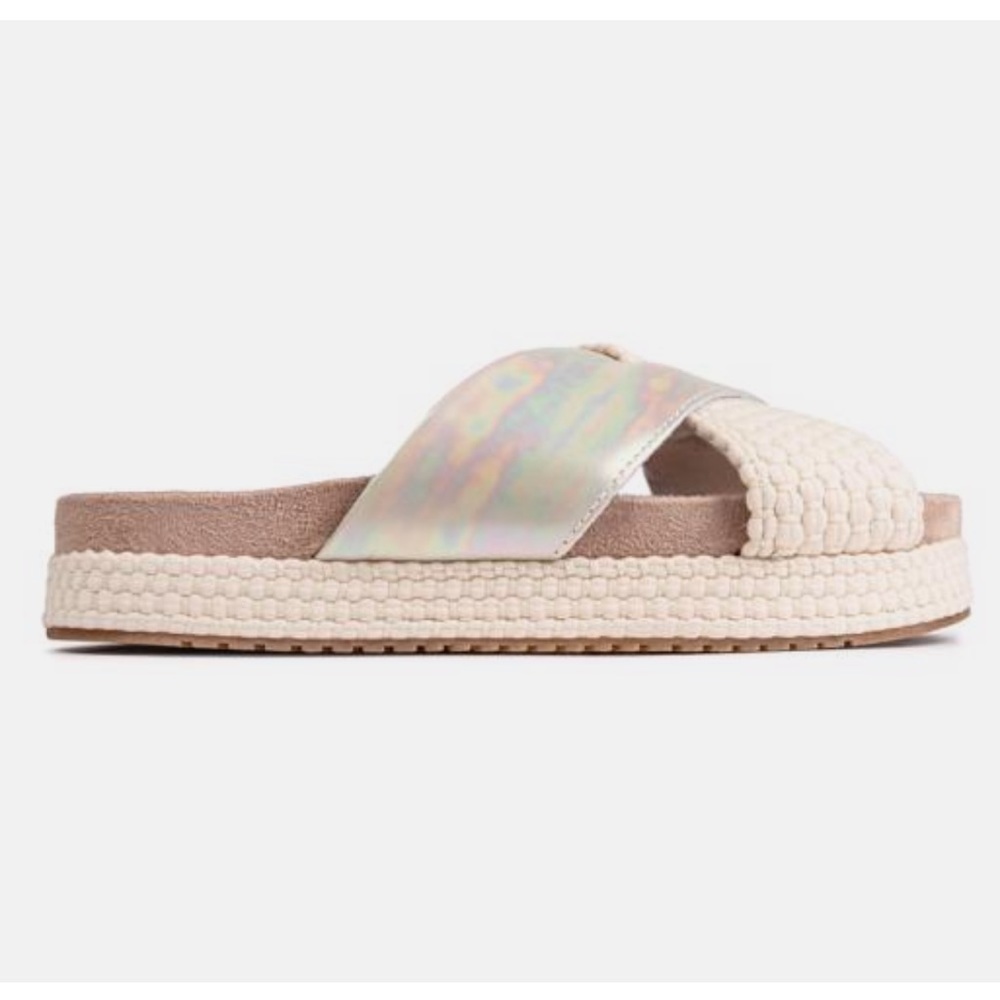 TOMS Silver Iridescent Leather‎ Woven Trim Paloma Platform Slide